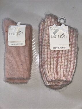 NWT Lemon Pink Cozy & Plush Knit Socks Soft & Plush Cozy & Warm